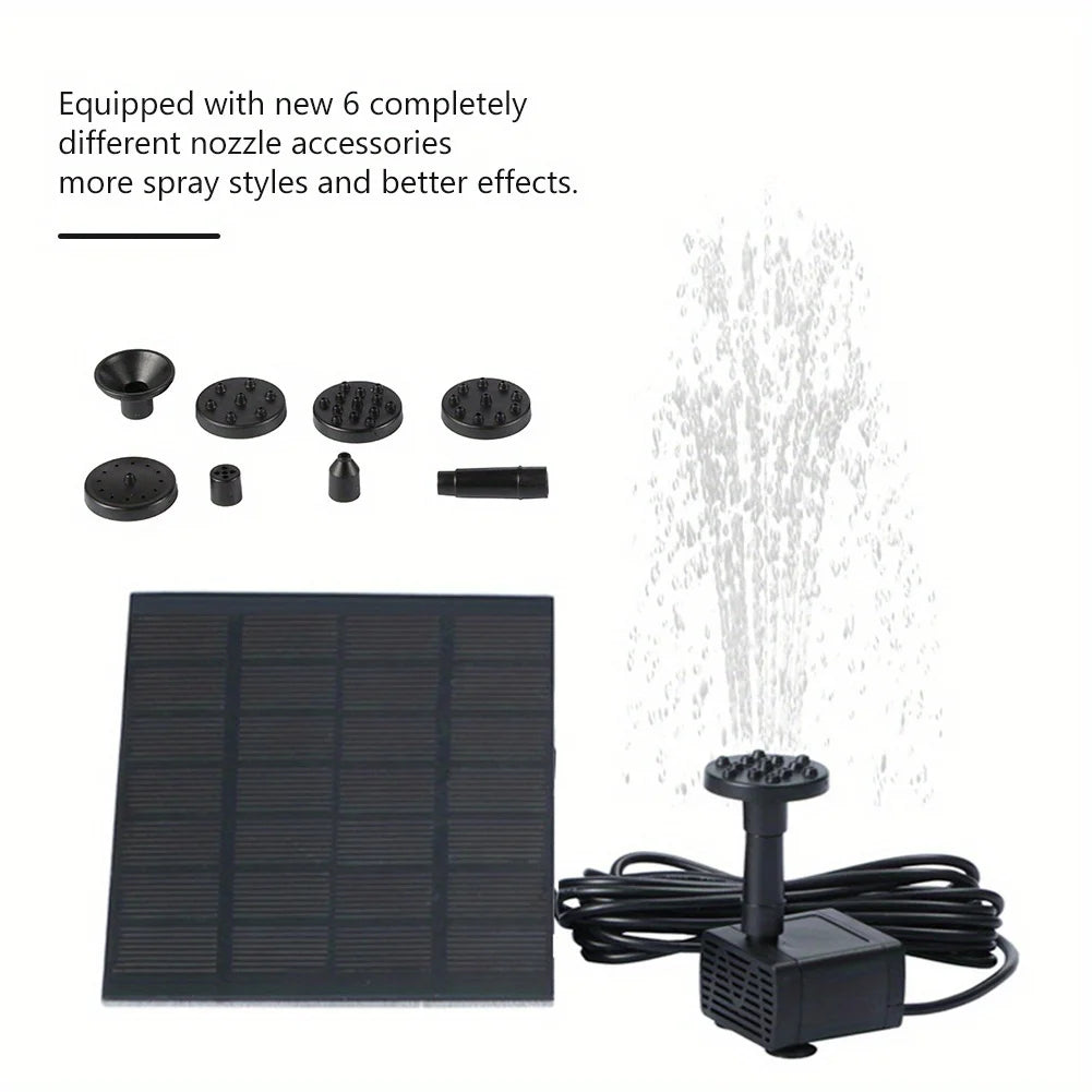 Outdoor Fountain Solar Floating Water Pump with 6 Spray Nozzles for Garden Pond and Bird Bath