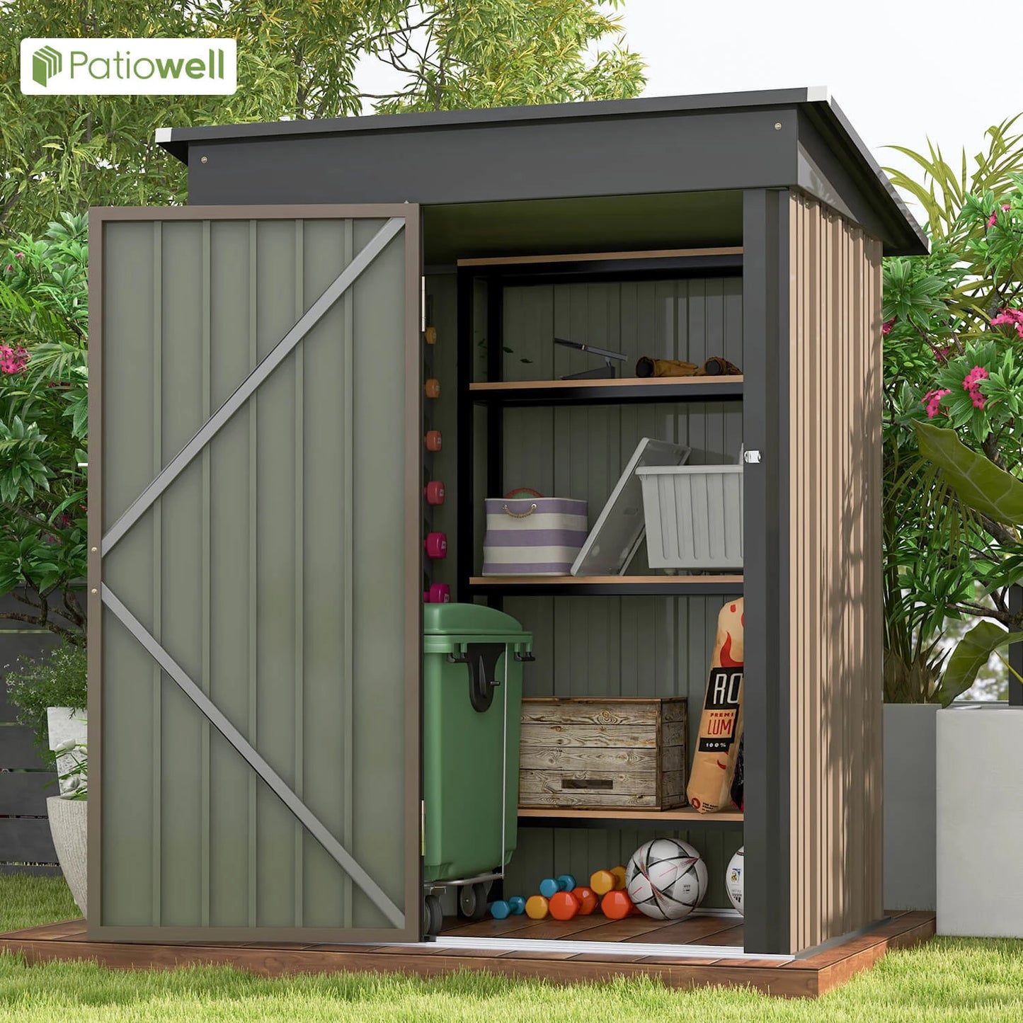 Outdoor Storage Shed With Sloping Roof And Lockable Door Metal Shed For Backyard Garden Patio Lawn