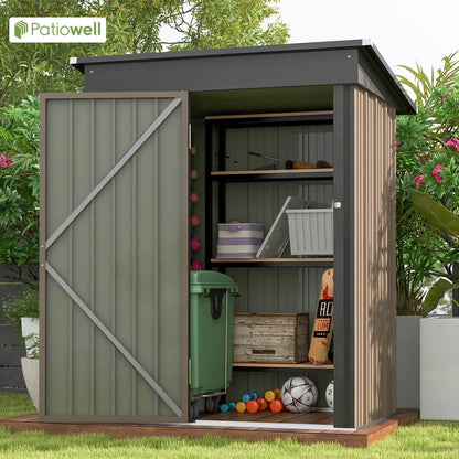 Outdoor Storage Shed With Sloping Roof And Lockable Door Metal Shed For Backyard Garden Patio Lawn