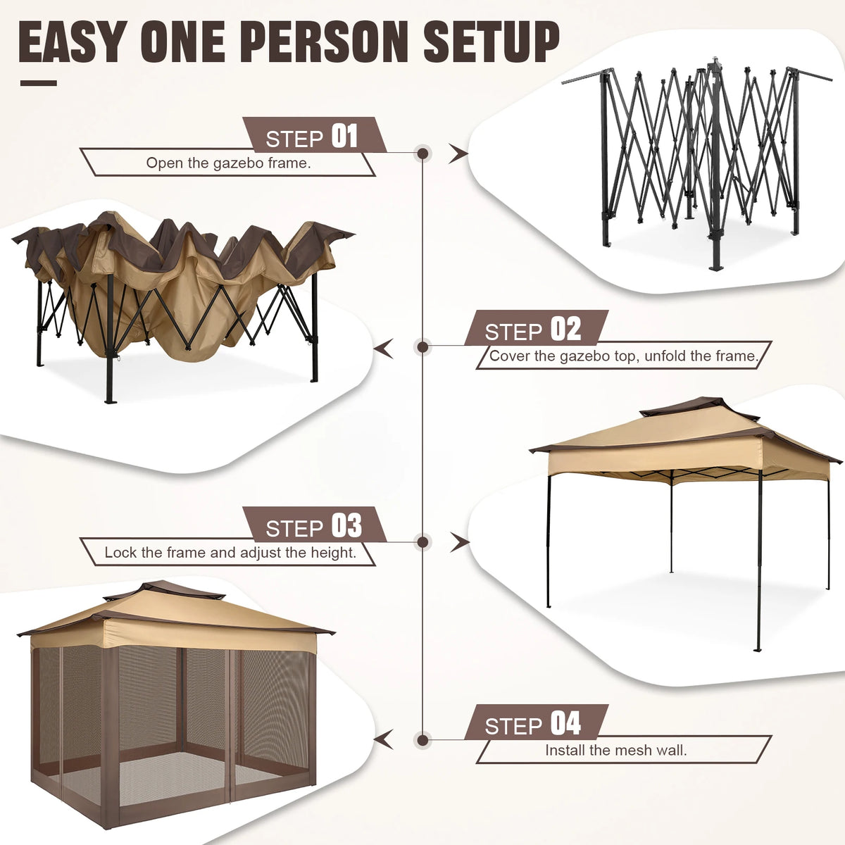 Pop Up Gazebo 12x12 Backyard Canopy Tent with Mosquito Netting Steel Frame Portable Event Shelter
