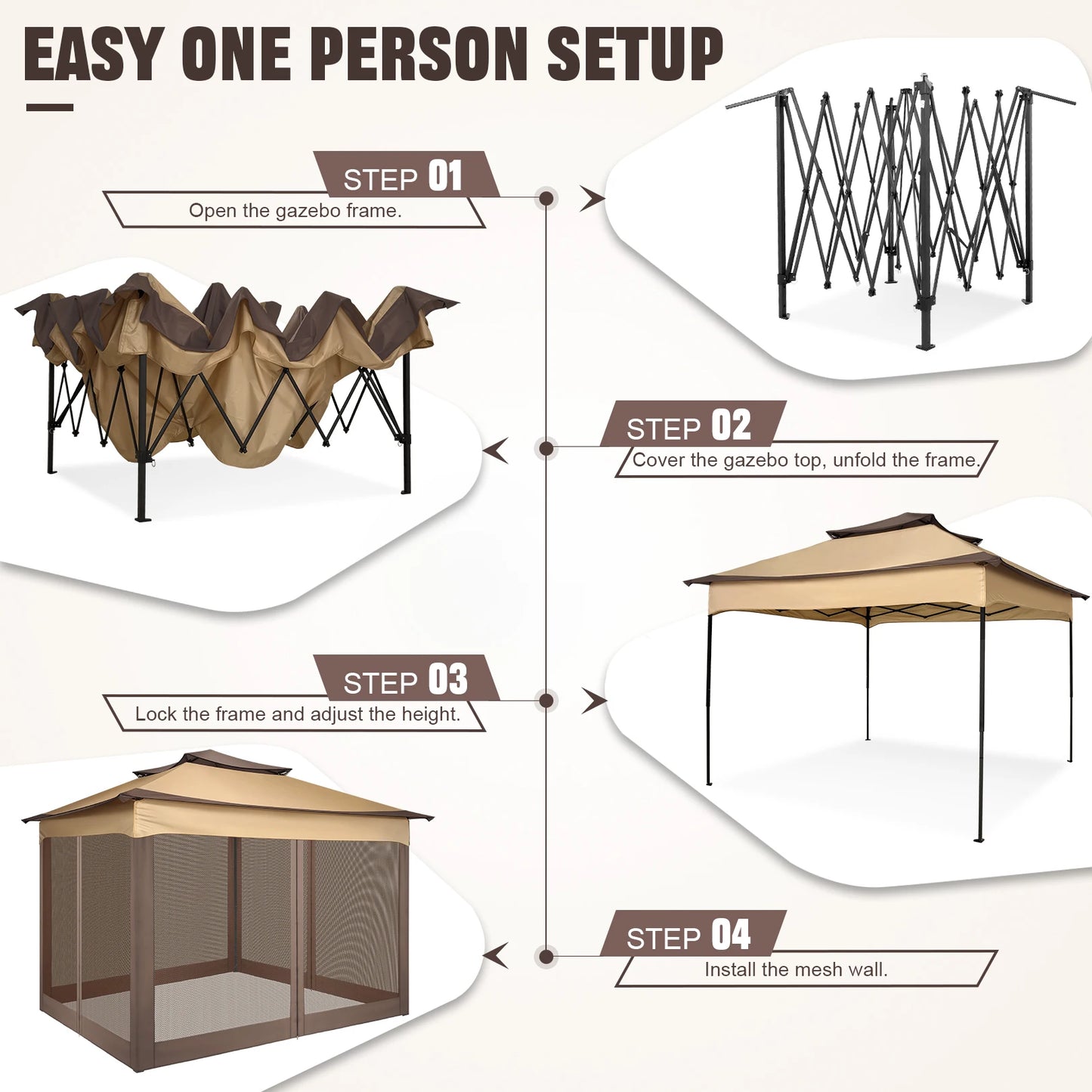 Pop Up Gazebo 12x12 Backyard Canopy Tent with Mosquito Netting Steel Frame Portable Event Shelter