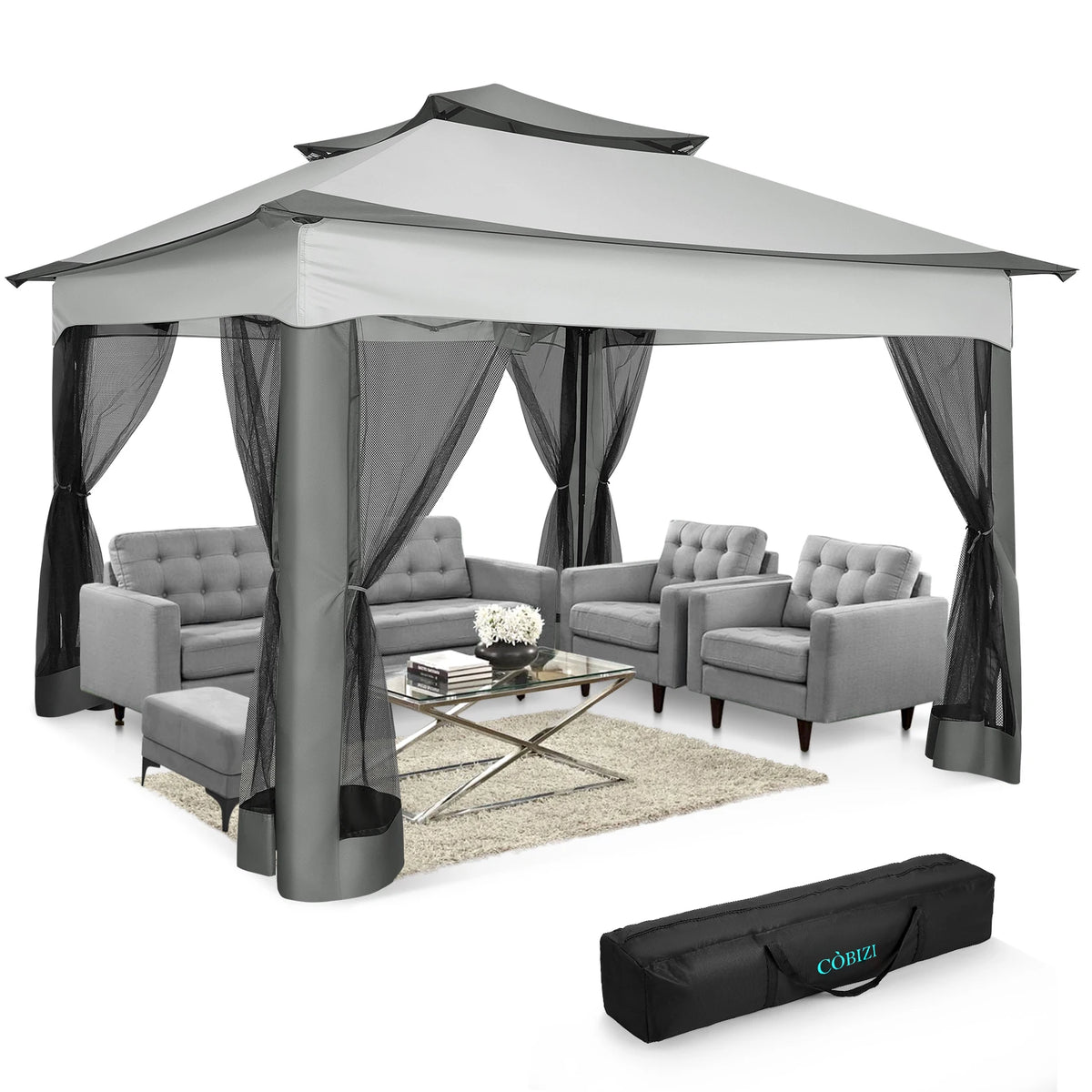 Pop Up Gazebo 12x12 Backyard Canopy Tent with Mosquito Netting Steel Frame Portable Event Shelter