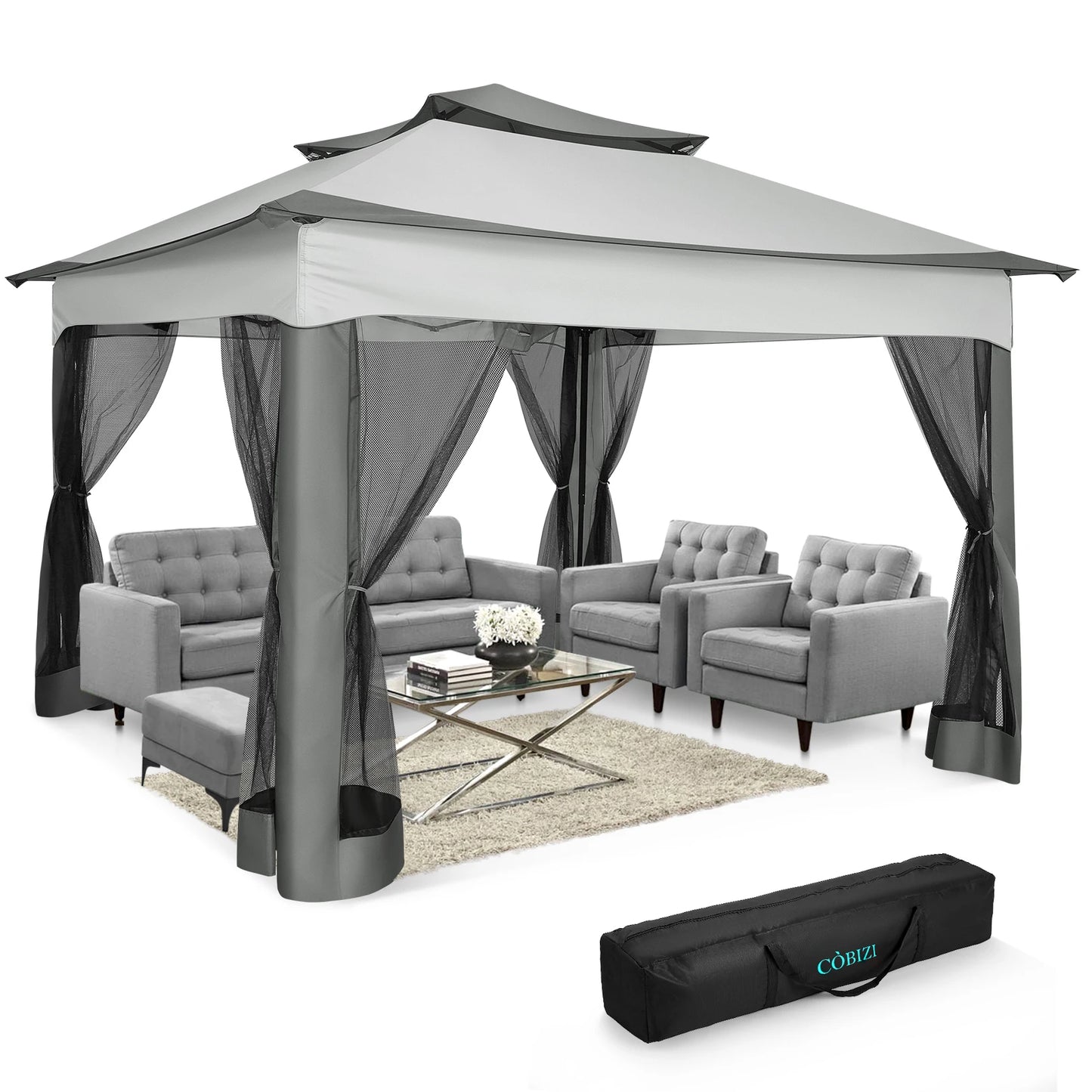 Pop Up Gazebo 12x12 Backyard Canopy Tent with Mosquito Netting Steel Frame Portable Event Shelter