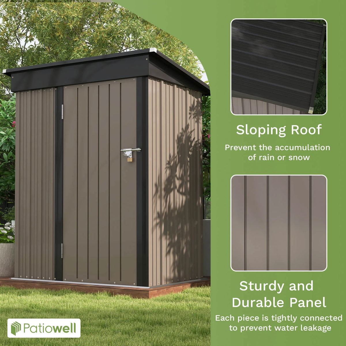 Outdoor Storage Shed With Sloping Roof And Lockable Door Metal Shed For Backyard Garden Patio Lawn