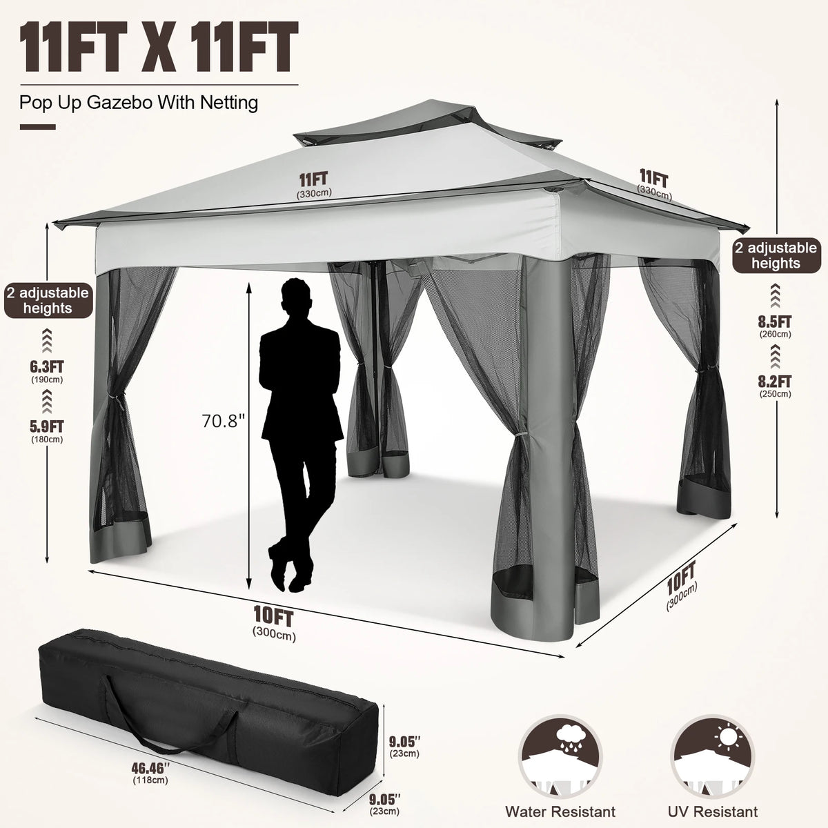 Pop Up Gazebo 12x12 Backyard Canopy Tent with Mosquito Netting Steel Frame Portable Event Shelter