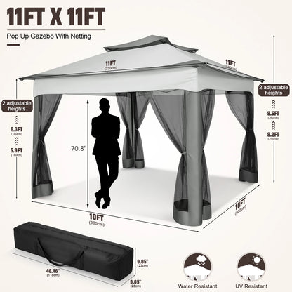 Pop Up Gazebo 12x12 Backyard Canopy Tent with Mosquito Netting Steel Frame Portable Event Shelter