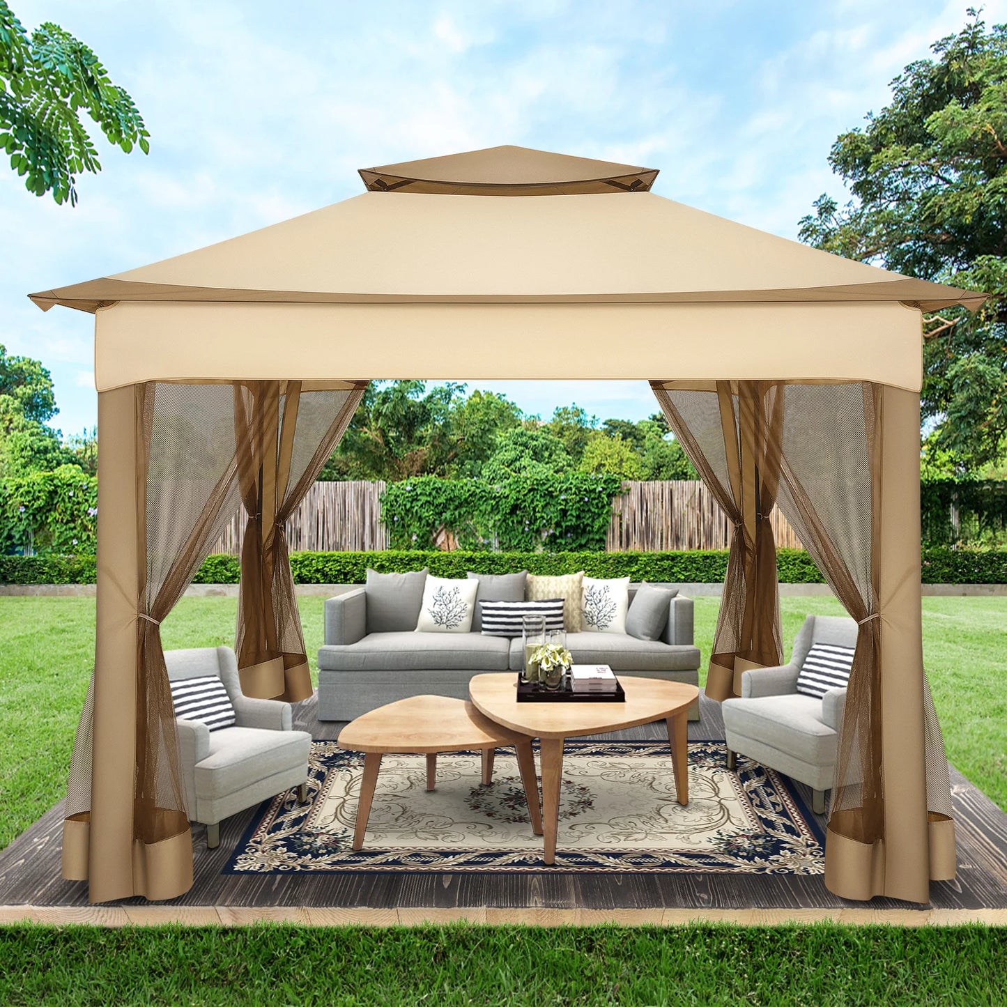 Pop Up Gazebo 12x12 Backyard Canopy Tent with Mosquito Netting Steel Frame Portable Event Shelter