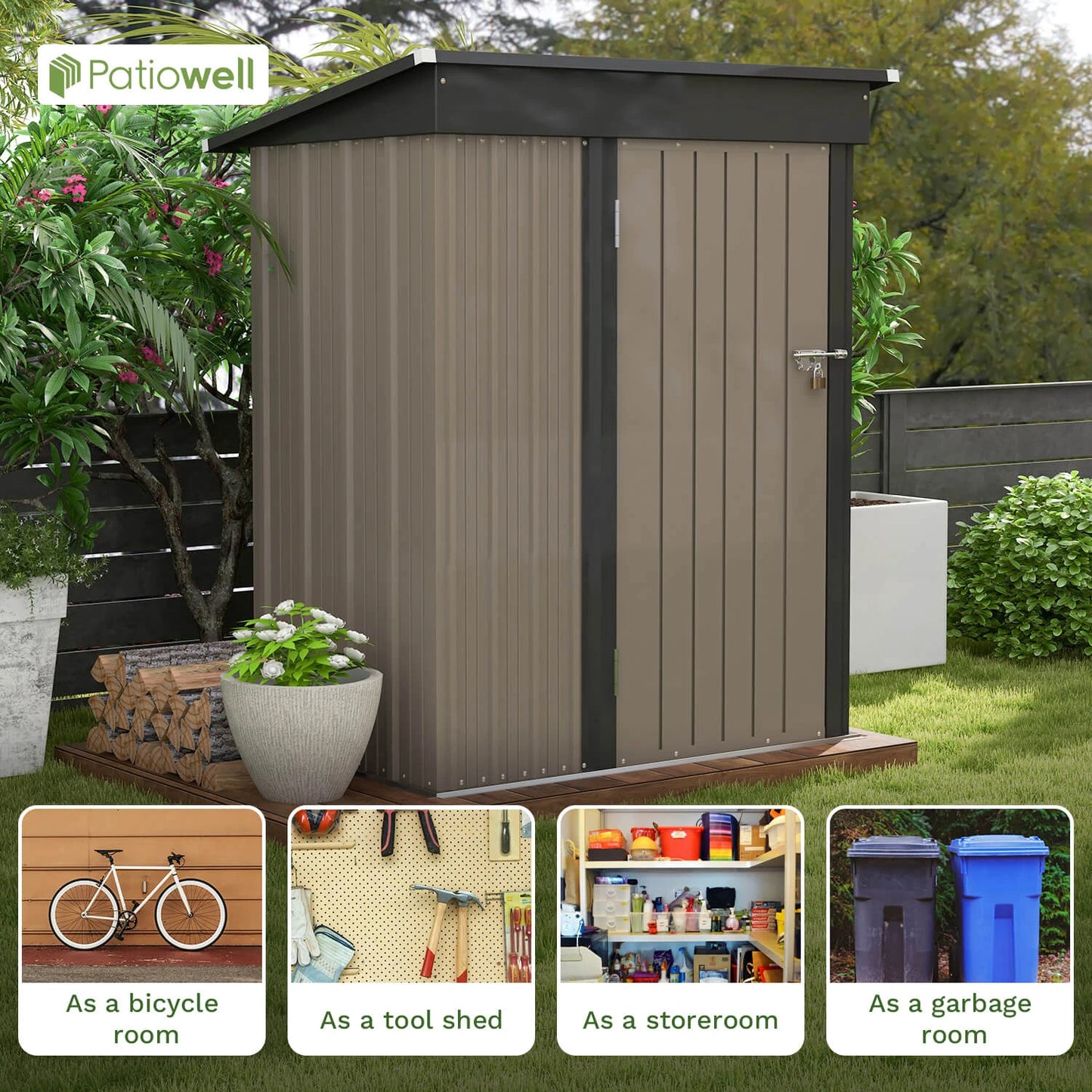 Outdoor Storage Shed With Sloping Roof And Lockable Door Metal Shed For Backyard Garden Patio Lawn