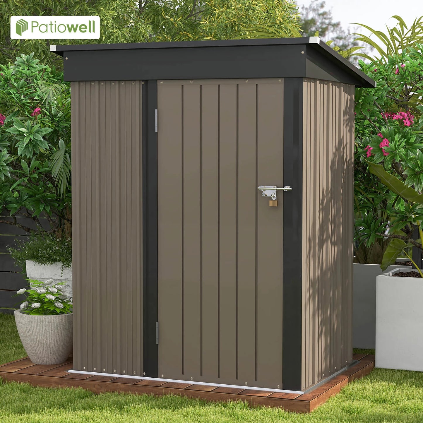 Outdoor Storage Shed With Sloping Roof And Lockable Door Metal Shed For Backyard Garden Patio Lawn