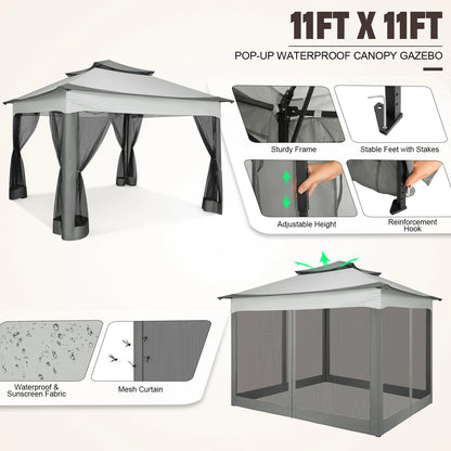 Pop Up Gazebo 12x12 Backyard Canopy Tent with Mosquito Netting Steel Frame Portable Event Shelter