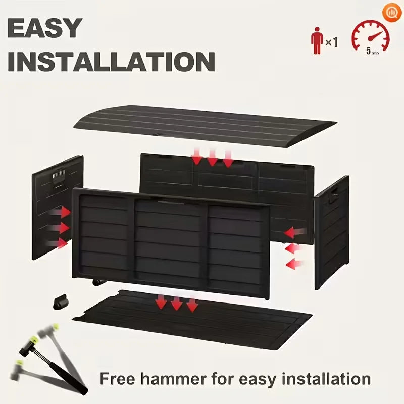 Outdoor Deck Box With Lockable Lid And Heavy Duty Hinged Door White And Green Plastic Storage Container