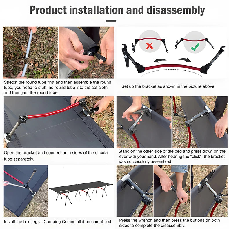 Ultralight Camping Cot Portable Folding Camp Bed with Adjustable Height Aluminum Frame