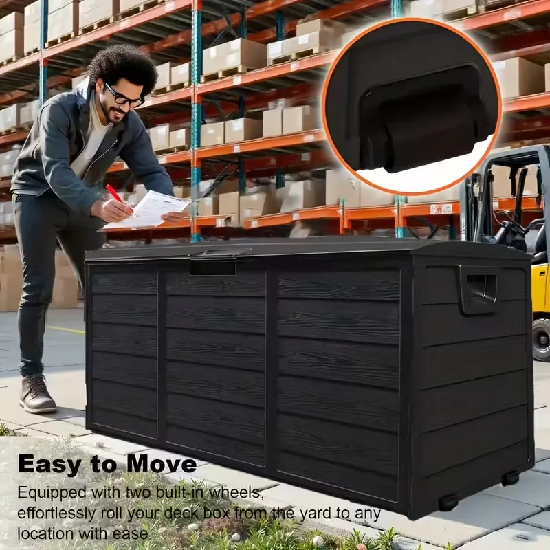 Outdoor Deck Box With Lockable Lid And Heavy Duty Hinged Door White And Green Plastic Storage Container