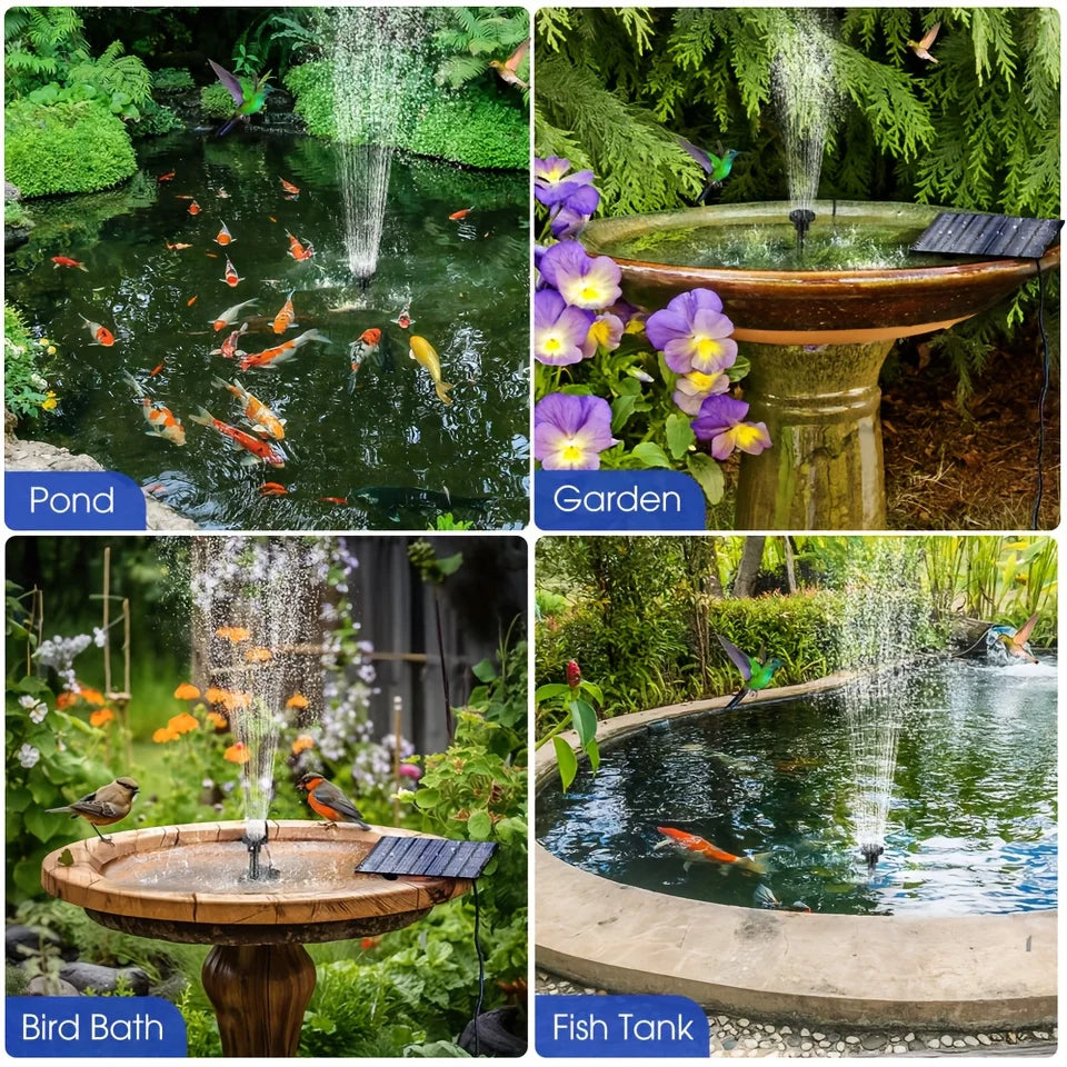 Outdoor Fountain Solar Floating Water Pump with 6 Spray Nozzles for Garden Pond and Bird Bath