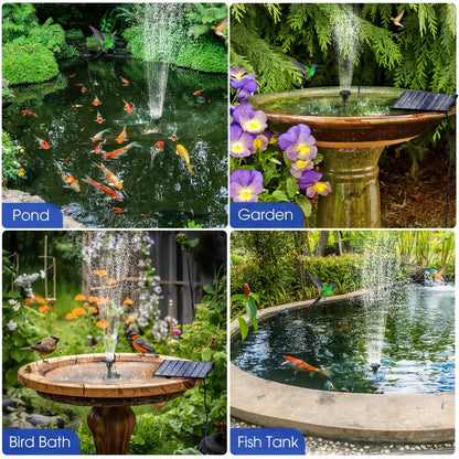 Outdoor Fountain Solar Floating Water Pump with 6 Spray Nozzles for Garden Pond and Bird Bath