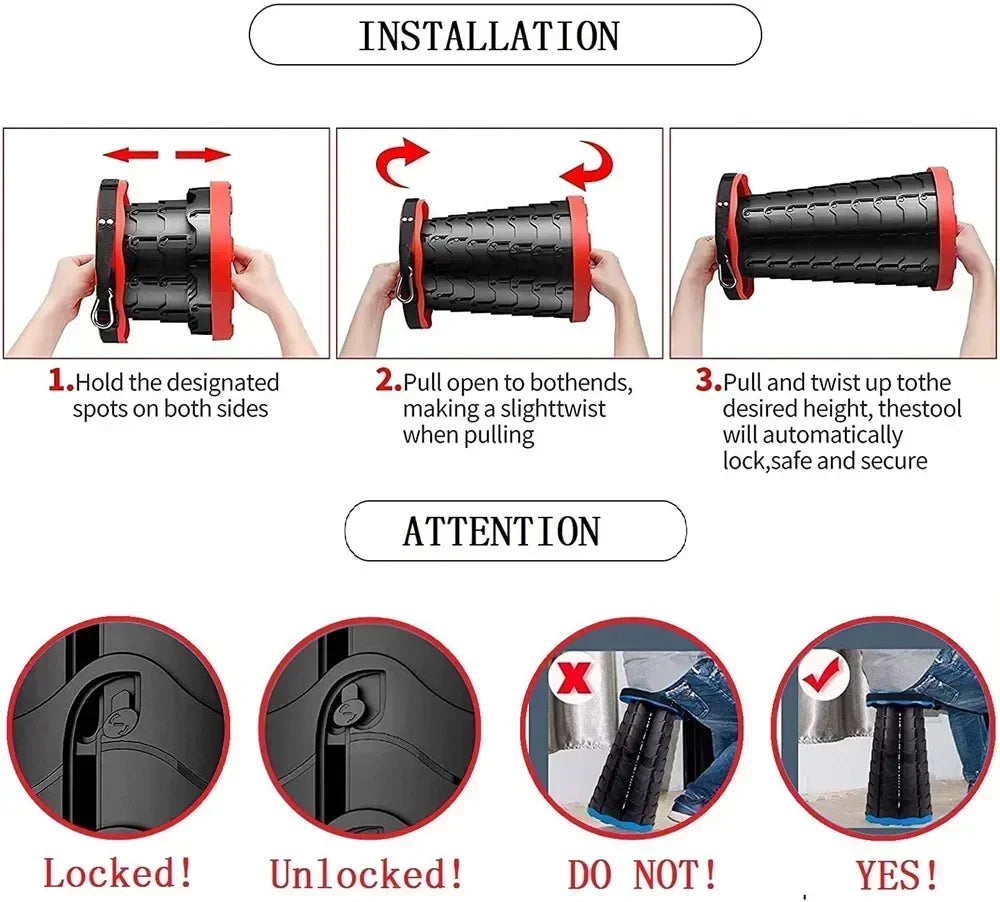 Portable Folding Stool Adjustable Retractable Camping Seat Lightweight Collapsible Travel Chair