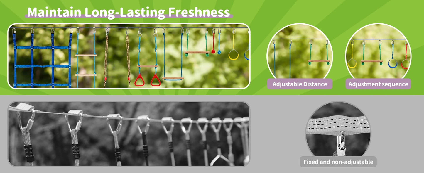 Backyard Ninja Obstacle Course Adjustable Kids Training Set with Monkey Bars and Climbing Obstacles