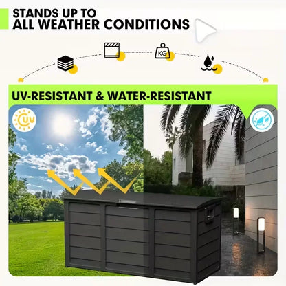 Outdoor Deck Box With Lockable Lid And Heavy Duty Hinged Door White And Green Plastic Storage Container