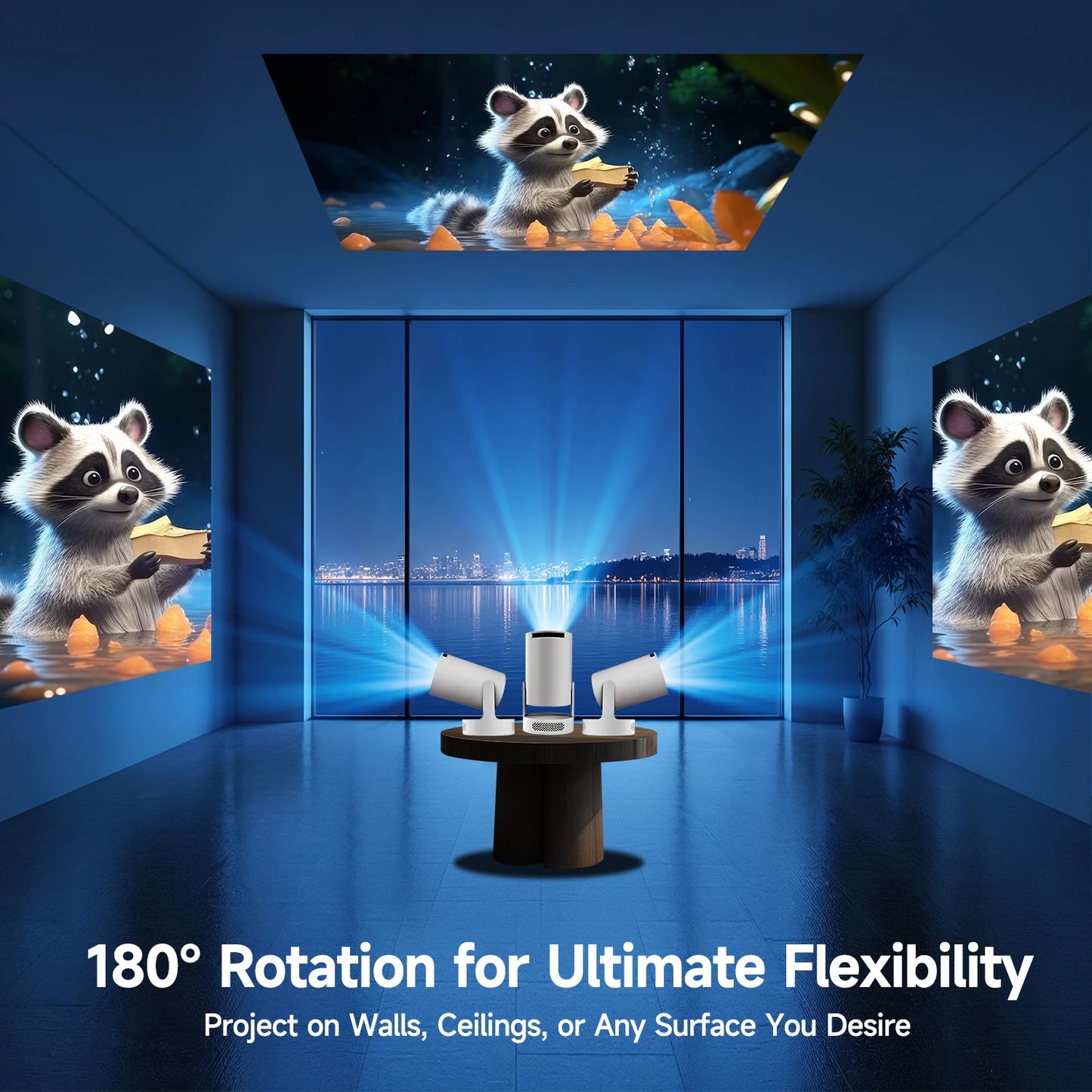 Outdoor Projector Portable Mini LED Projector 290 ANSI 720P HD WiFi Bluetooth Android System