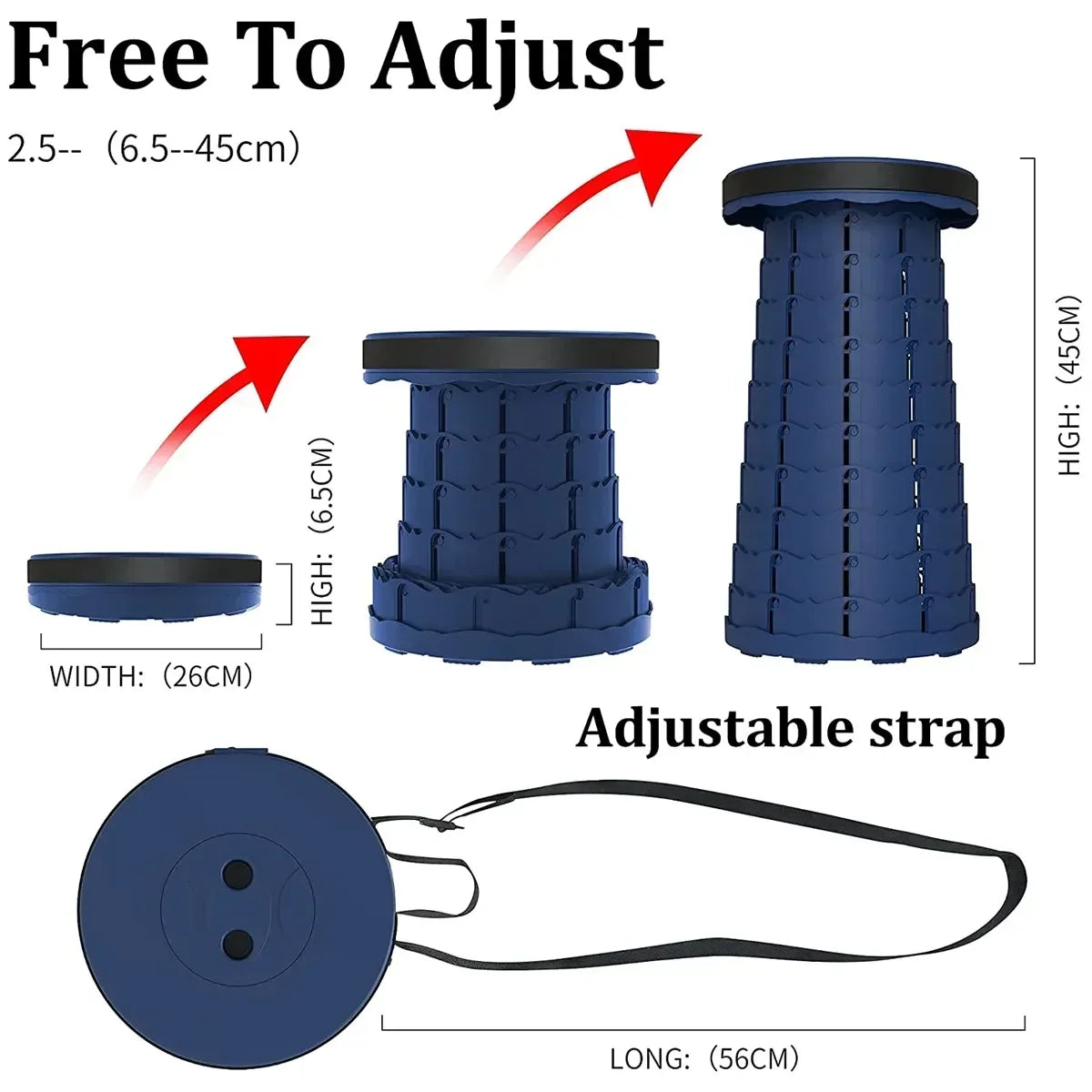 Portable Folding Stool Adjustable Retractable Camping Seat Lightweight Collapsible Travel Chair