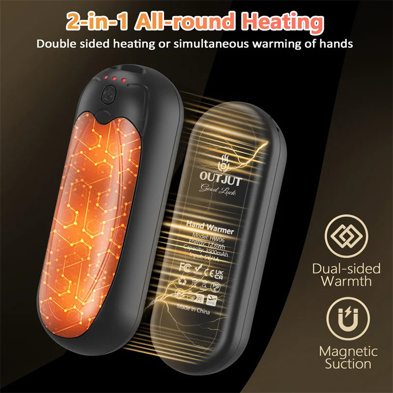 Portable Hand Warmers 7000mAh Rechargeable with Double Side Heating 3 Levels for Outdoor Hunting Christmas Gifts