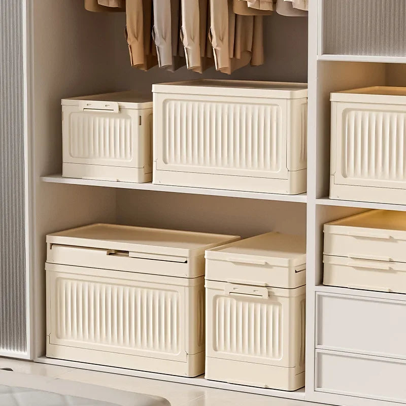 Plastic Folding Storage Bins With Lids Stackable Outdoor Camping Boxes Collapsible Closet Organizer Baskets