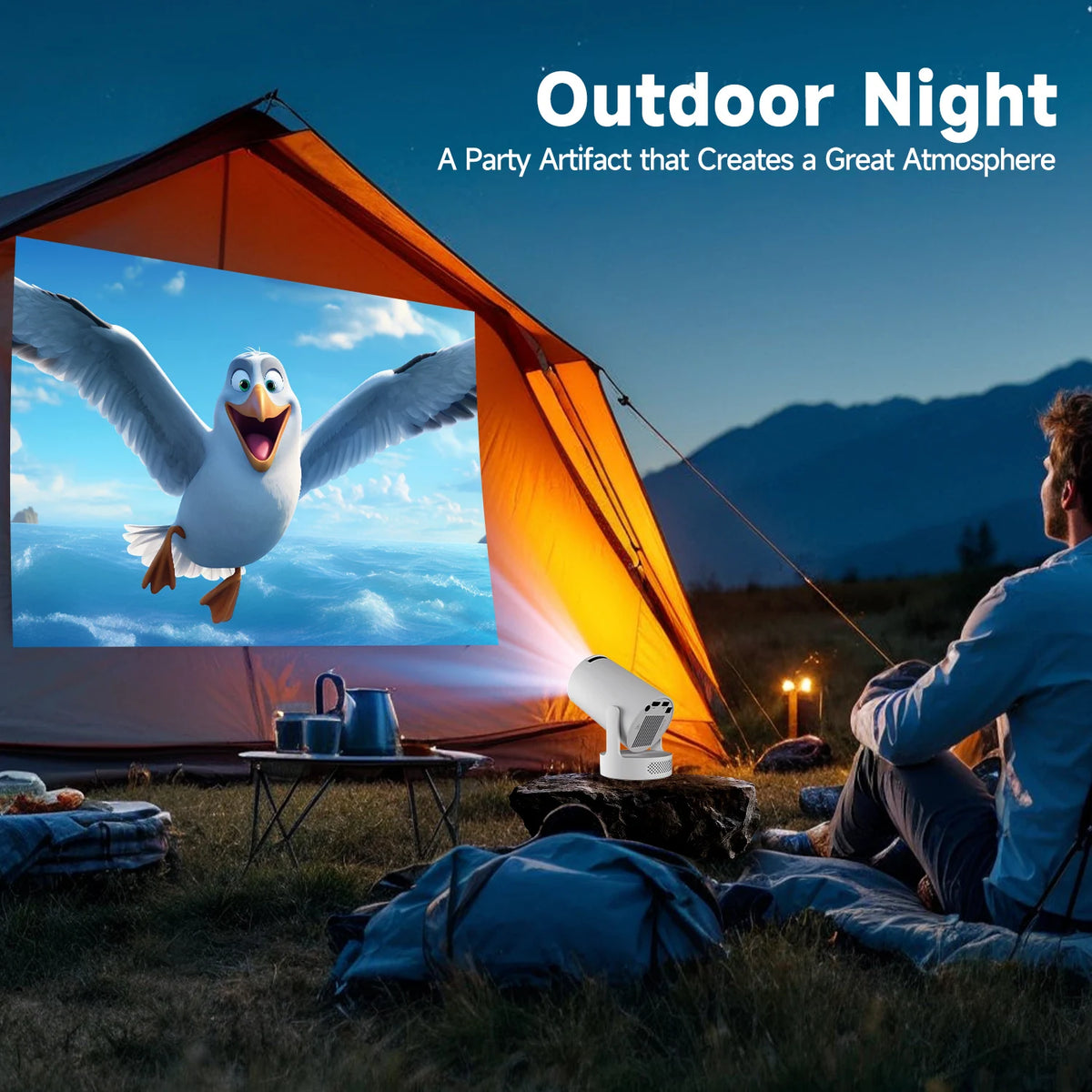 Outdoor Projector Portable Mini LED Projector 290 ANSI 720P HD WiFi Bluetooth Android System