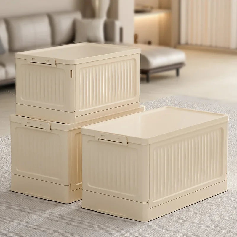 Plastic Folding Storage Bins With Lids Stackable Outdoor Camping Boxes Collapsible Closet Organizer Baskets