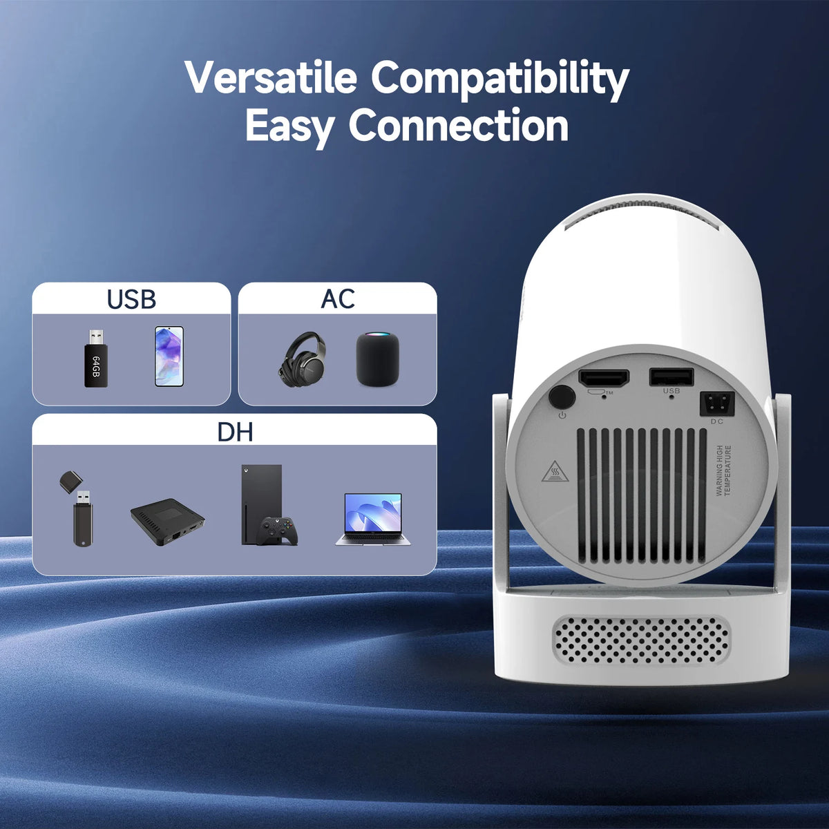 Outdoor Projector Portable Mini LED Projector 290 ANSI 720P HD WiFi Bluetooth Android System