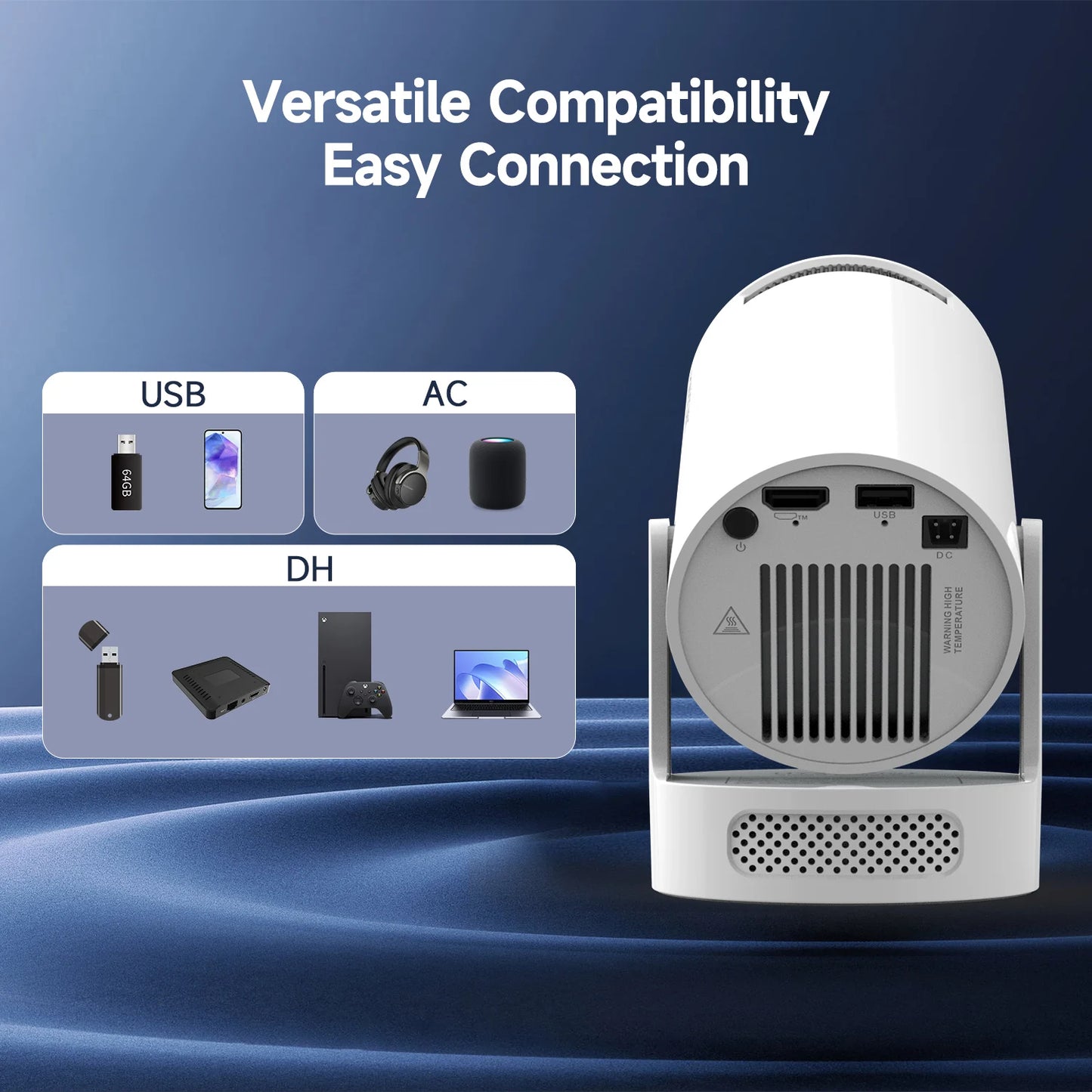 Outdoor Projector Portable Mini LED Projector 290 ANSI 720P HD WiFi Bluetooth Android System