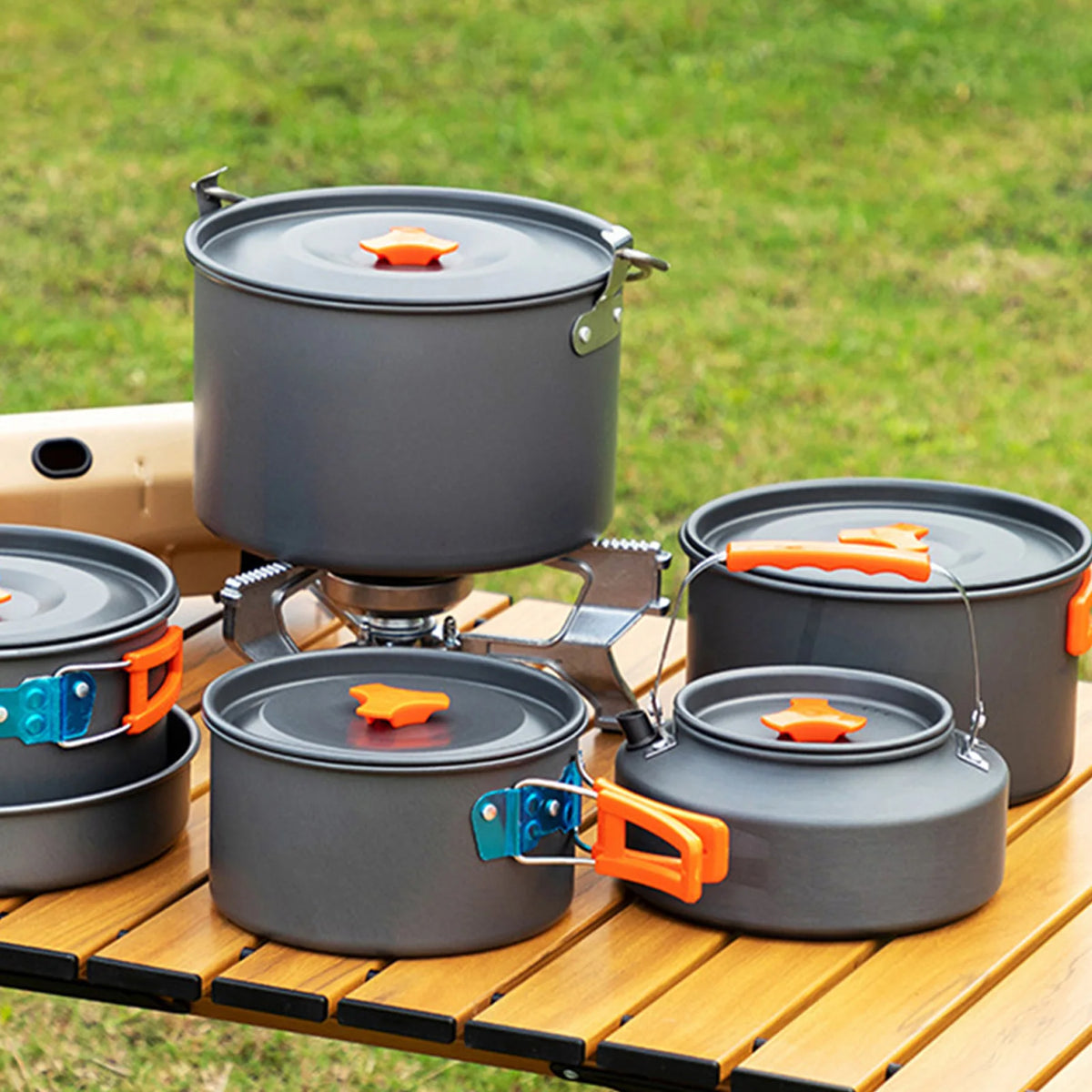 Portable Cookware Cookset Camp Cookware Set Camping Cooking Set Non Stick Camping Cookware Camping Cooking Pot Set with Kettle