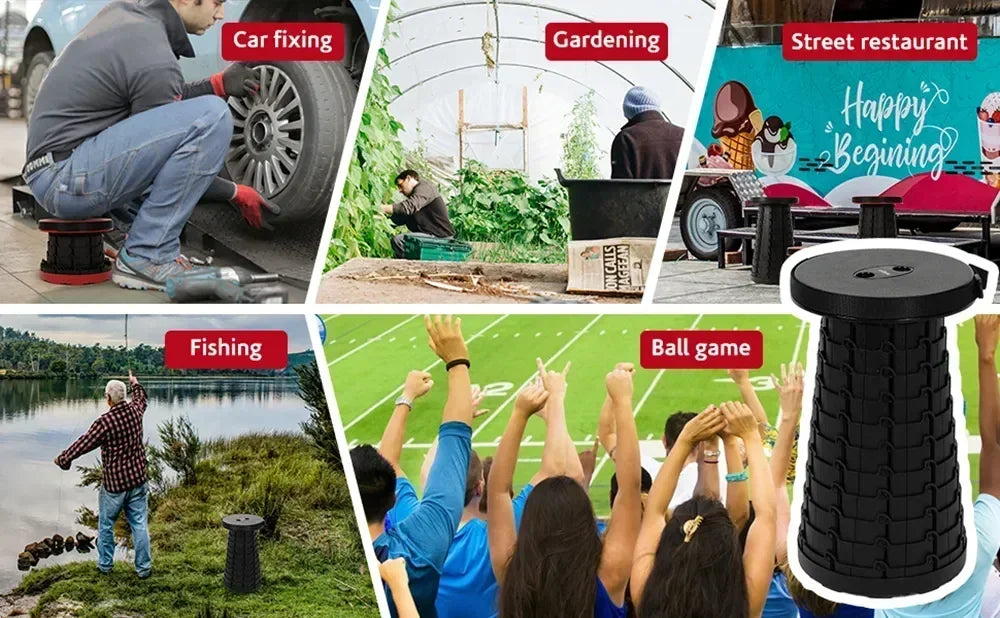 Portable Folding Stool Adjustable Retractable Camping Seat Lightweight Collapsible Travel Chair