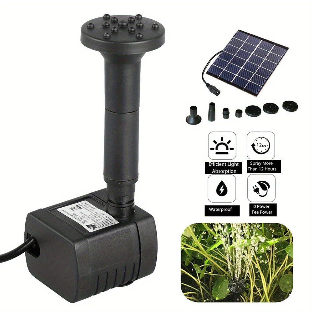 Outdoor Fountain Solar Floating Water Pump with 6 Spray Nozzles for Garden Pond and Bird Bath
