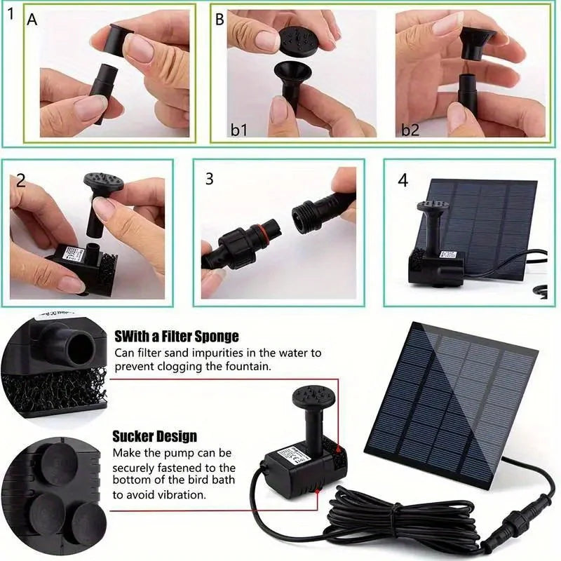 Outdoor Fountain Solar Floating Water Pump with 6 Spray Nozzles for Garden Pond and Bird Bath