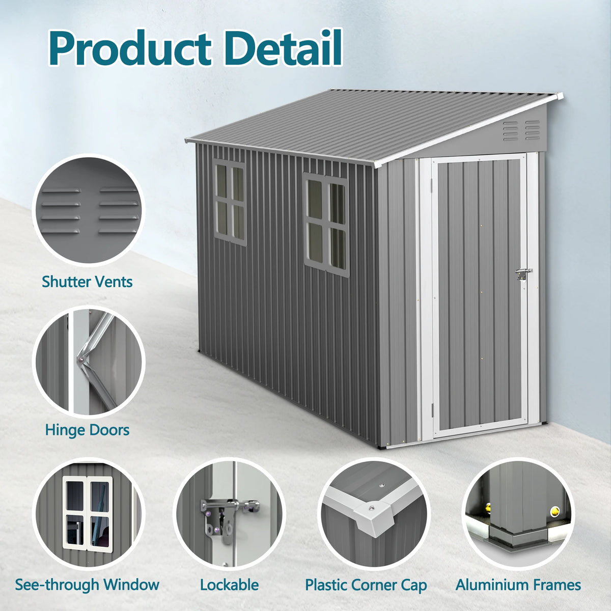 Backyard Storage Shed Outdoor Metal Tool Shed with Lockable Door and Window Sloping Roof Metal Backyard Shed for Garden Office and Storage