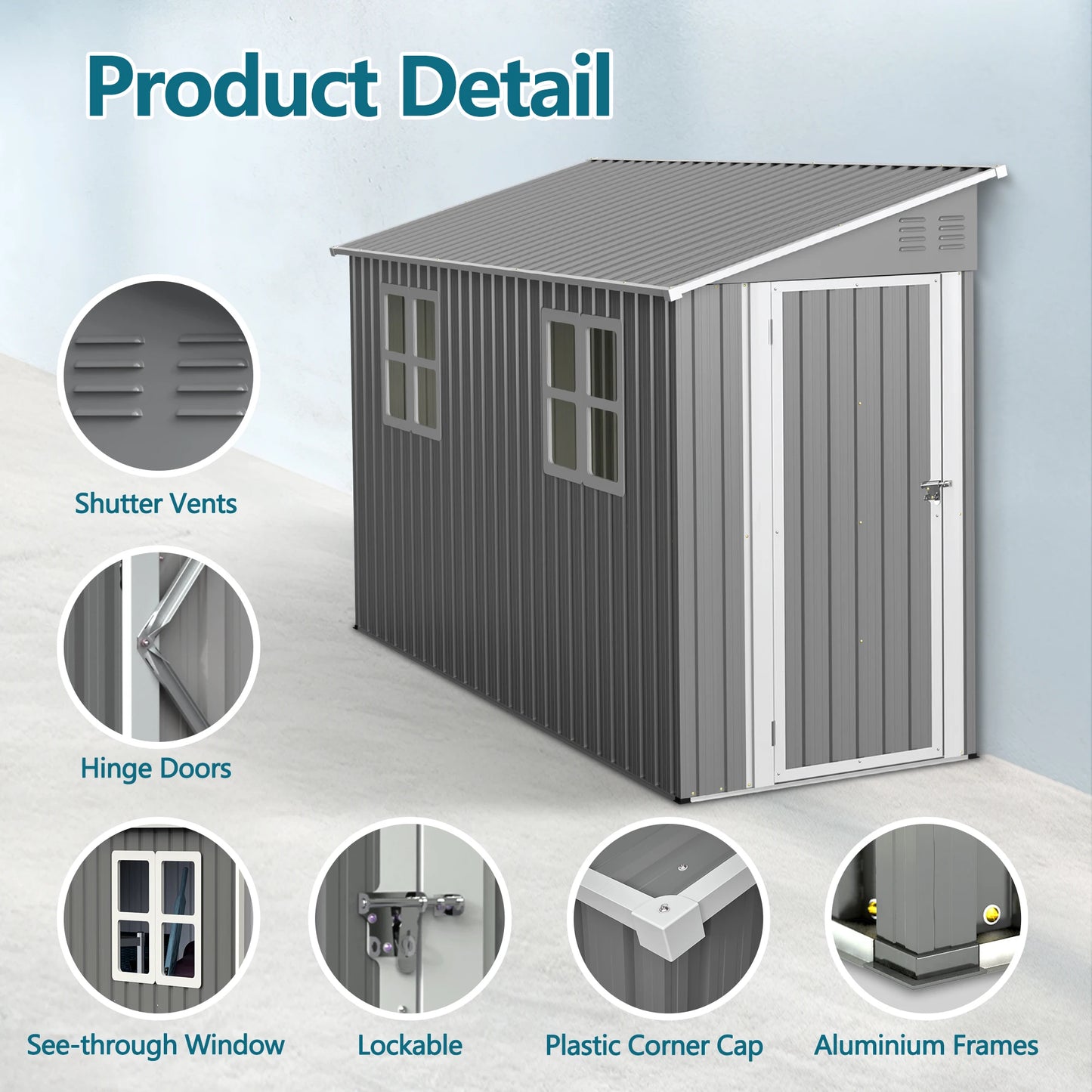 Backyard Storage Shed Outdoor Metal Tool Shed with Lockable Door and Window Sloping Roof Metal Backyard Shed for Garden Office and Storage