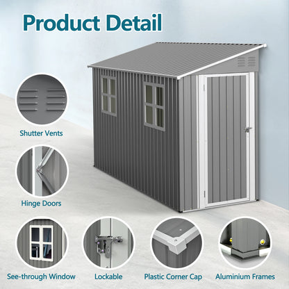 Backyard Storage Shed Outdoor Metal Tool Shed with Lockable Door and Window Sloping Roof Metal Backyard Shed for Garden Office and Storage