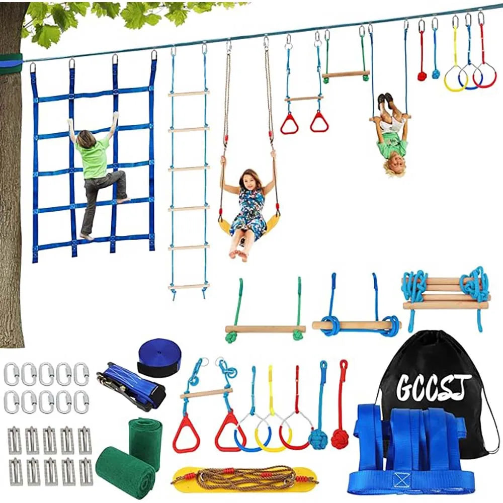 Backyard Ninja Obstacle Course Adjustable Kids Training Set with Monkey Bars and Climbing Obstacles