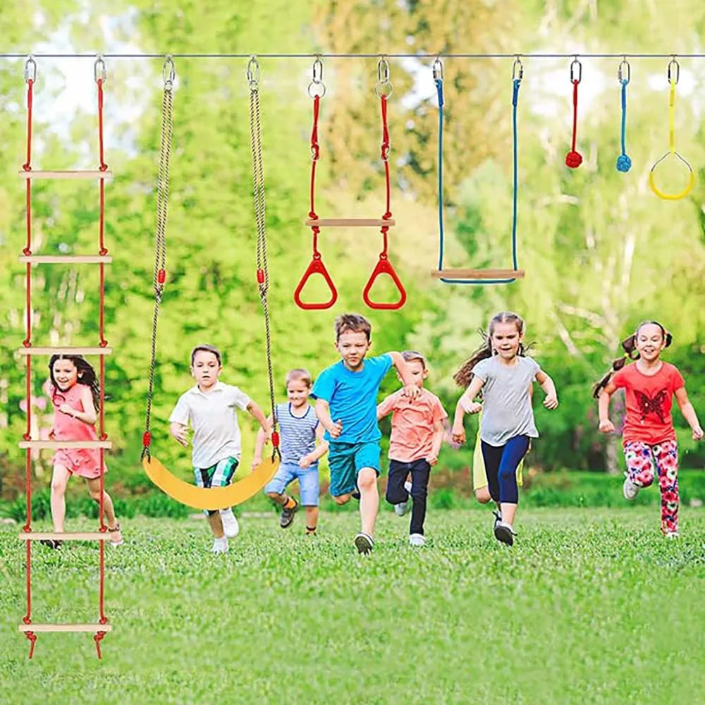Backyard Ninja Obstacle Course Adjustable Kids Training Set with Monkey Bars and Climbing Obstacles