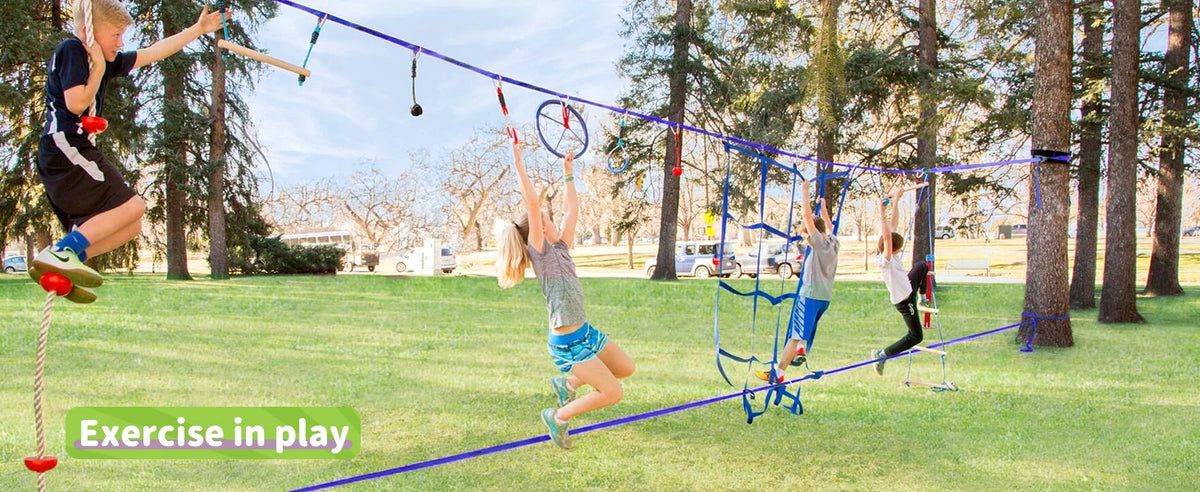 Backyard Ninja Obstacle Course Adjustable Kids Training Set with Monkey Bars and Climbing Obstacles