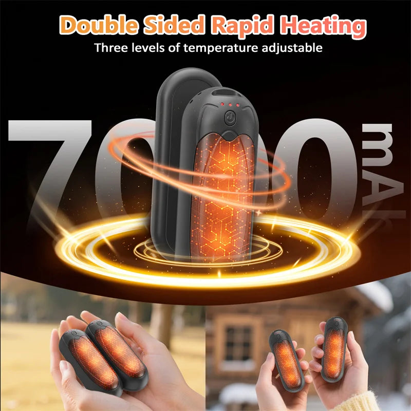 Portable Hand Warmers 7000mAh Rechargeable with Double Side Heating 3 Levels for Outdoor Hunting Christmas Gifts