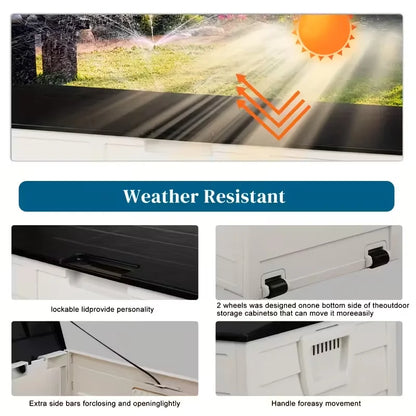 Outdoor Deck Box With Lockable Lid And Heavy Duty Hinged Door White And Green Plastic Storage Container