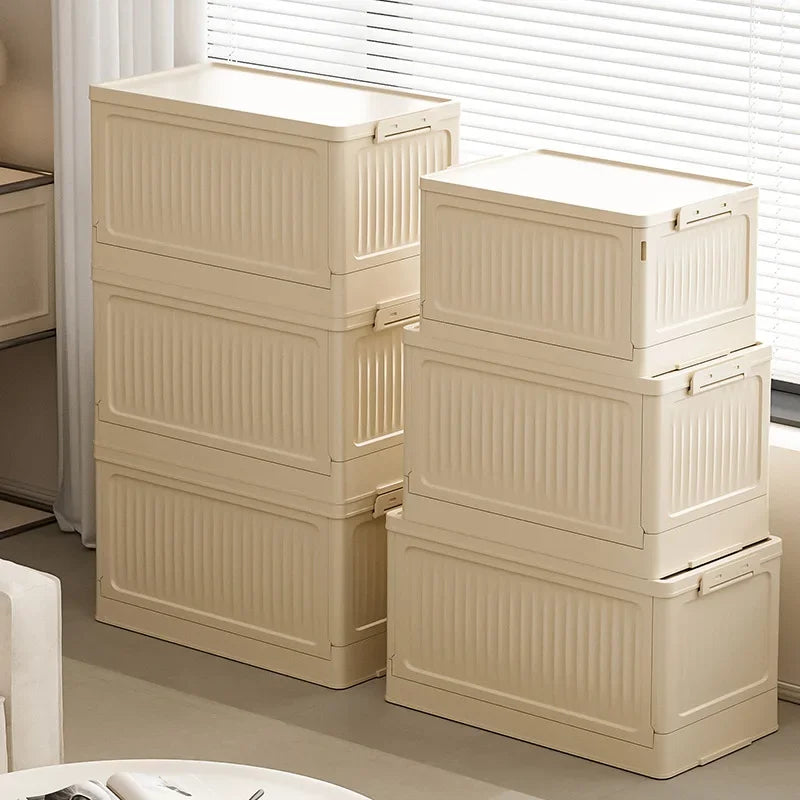 Plastic Folding Storage Bins With Lids Stackable Outdoor Camping Boxes Collapsible Closet Organizer Baskets