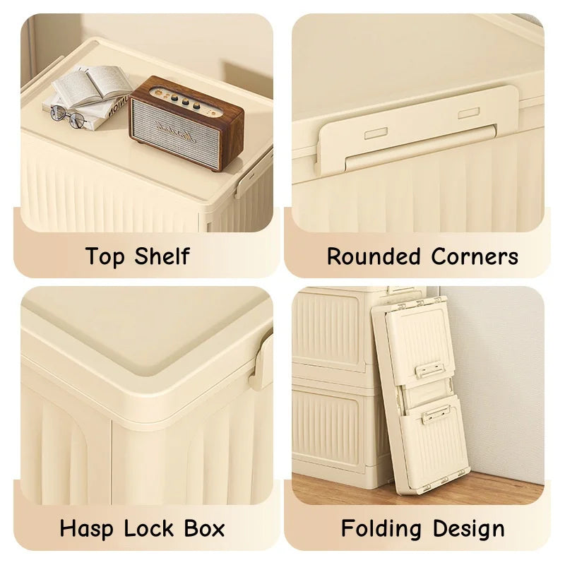 Plastic Folding Storage Bins With Lids Stackable Outdoor Camping Boxes Collapsible Closet Organizer Baskets