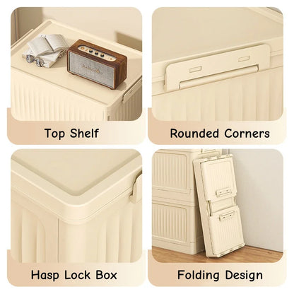 Plastic Folding Storage Bins With Lids Stackable Outdoor Camping Boxes Collapsible Closet Organizer Baskets