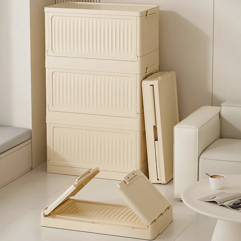 Plastic Folding Storage Bins With Lids Stackable Outdoor Camping Boxes Collapsible Closet Organizer Baskets