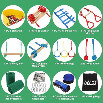 Backyard Ninja Obstacle Course Adjustable Kids Training Set with Monkey Bars and Climbing Obstacles