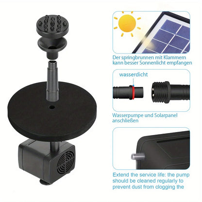 Outdoor Fountain Solar Floating Water Pump with 6 Spray Nozzles for Garden Pond and Bird Bath
