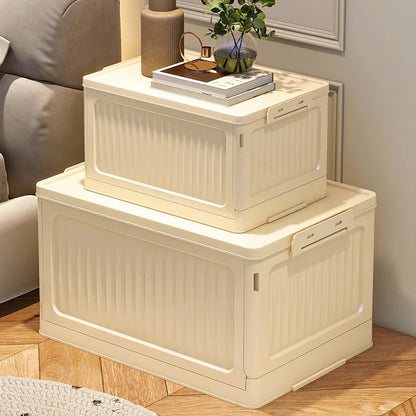 Plastic Folding Storage Bins With Lids Stackable Outdoor Camping Boxes Collapsible Closet Organizer Baskets