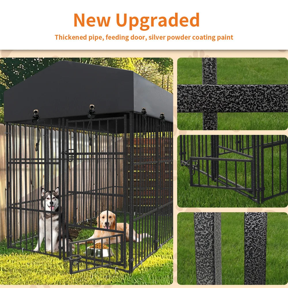 Outdoor Dog Kennel Heavy-Duty Metal Dog Enclosure with Weatherproof Roof